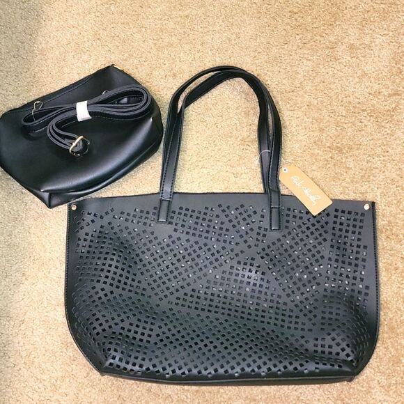 Pink Haley Black Mesh tote bag with a matching crossbody bag - Picture 9 of 16